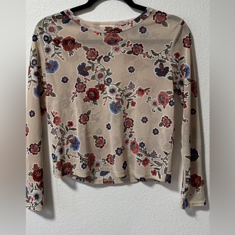 Floral Mesh Long Sleeve Women's Top